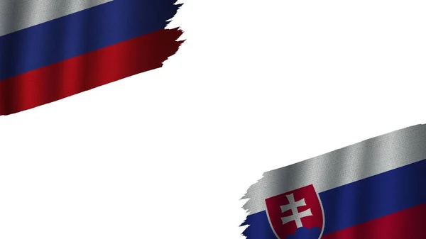 Slovakia Russia Flags Together Wavy Fabric Texture Effect Obsolete Torn — стокове фото