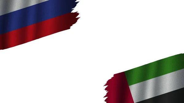 Emirati Arabi Uniti Russia Bandiere Insieme Tessuto Ondulato Effetto Texture — Foto Stock