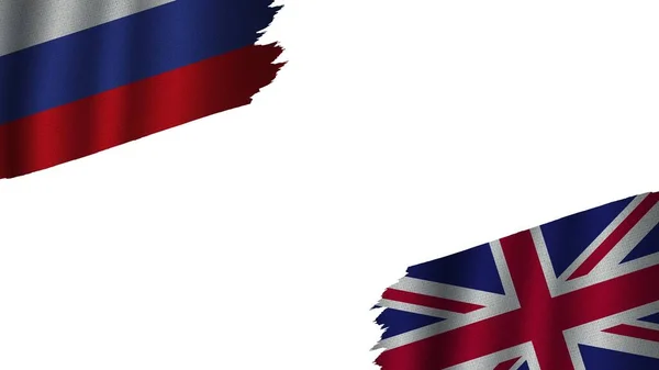 United Kingdom Russia Flags Together Wavy Fabric Texture Effect Obsolete — стокове фото