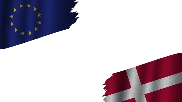 Dánsko Vlajky Evropské Unie Dohromady Efekt Vlnité Textury Zastaralé Natržené — Stock fotografie