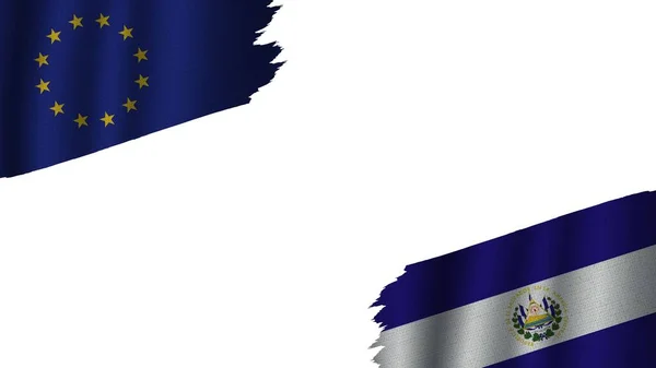 Salvador European Union Flags Together Wavy Fabric Texture Effect Obsolete — Stock Photo, Image