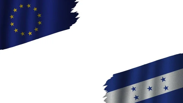 Honduras European Union Flags Together Wavy Fabric Texture Effect Obsolete — стокове фото