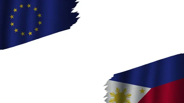 Philippines European Union Flags Together Wavy Fabric Texture Effect Obsolete — Stok Foto