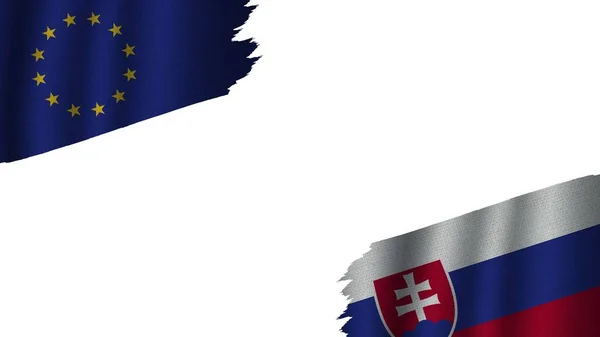 Slovakien Och Europeiska Unionen Flaggor Tillsammans Vågig Textur Effekt Föråldrade — Stockfoto