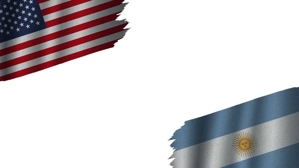 Argentina United States America Usa Flags Together Wavy Fabric Texture — стокове фото