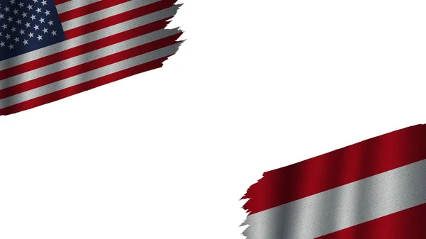 Rakousko Spojené Státy Americké Usa Flags Together Wavy Fabric Texture — Stock fotografie
