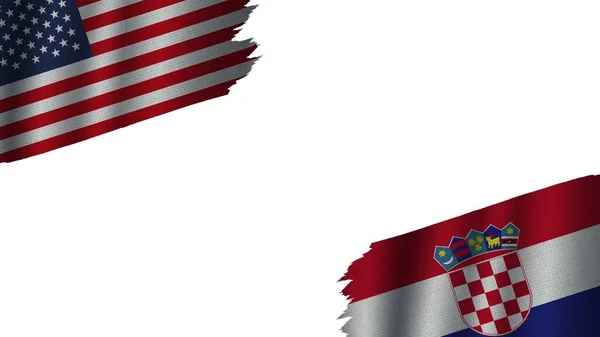 Хорватия Соединенные Штаты Америки Флаги Вместе Волнистый Эффект Текстуры Ткани — стоковое фото