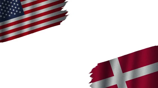 Denmark United States America Usa Flags Together Wavy Fabric Texture — Stock Photo, Image