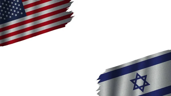 Israele Stati Uniti America Bandiere Usa Insieme Tessuto Ondulato Effetto — Foto Stock