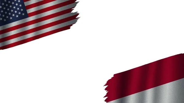 Indonésie Spojené Státy Americké Usa Flags Together Wavy Fabric Texture — Stock fotografie