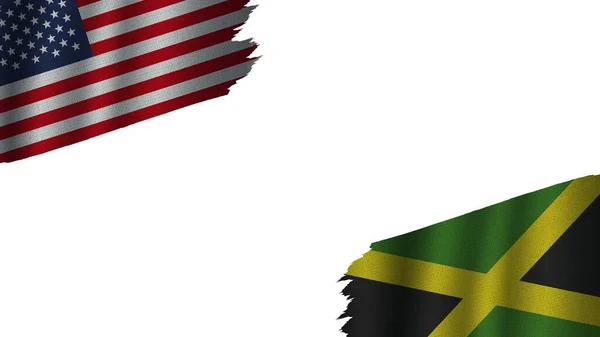 Jamaica Estados Unidos América Eua Bandeiras Juntas Efeito Textura Tecido — Fotografia de Stock