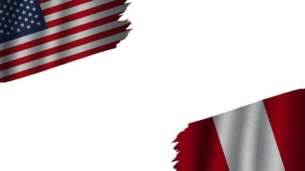 Peru Spojené Státy Americké Usa Flags Together Wavy Fabric Texture — Stock fotografie