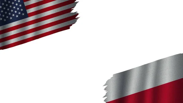 Polsko Spojené Státy Americké Usa Flags Together Wavy Fabric Texture — Stock fotografie