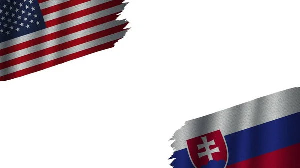 Slovensko Spojené Státy Americké Usa Flags Together Wavy Fabric Texture — Stock fotografie