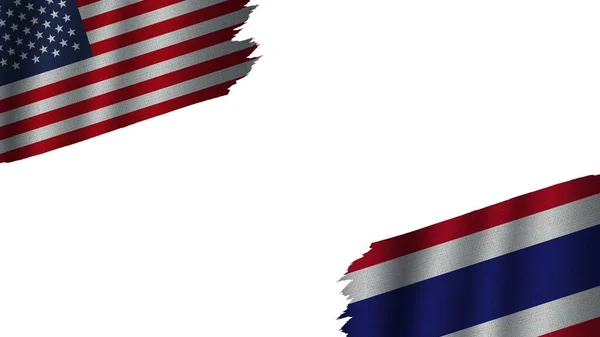 Tailândia Estados Unidos América Eua Bandeiras Juntas Efeito Textura Tecido — Fotografia de Stock