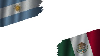 Meksika ve Arjantin Bayrakları Birlikte, Dalgalı Kumaş Doku Efekti, Eskimiş Yırtık Havası, Kriz Konsepti, 3 boyutlu İllüzyon