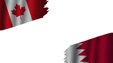 Bahreyn ve Kanada Bayrakları Birlikte, Dalgalı Kumaş Doku Efekti, Eskimiş Yırtık Hava, Kriz Konsepti, 3D İllüstrasyon