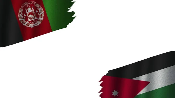 Jordan Afghanistan Flags Together Wavy Fabric Texture Effect Obsolete Torn — Stock Photo, Image