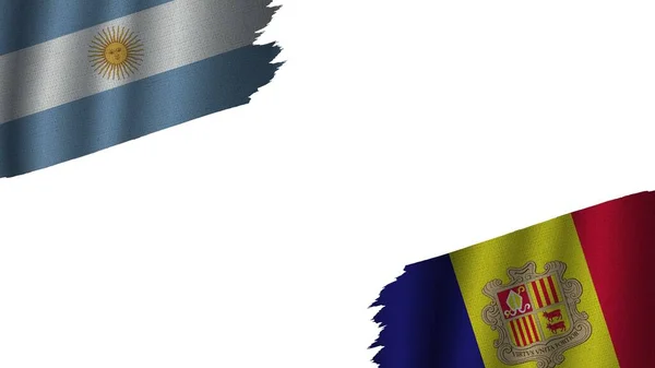 Andorra Argentina Flags Together Wavy Fabric Texture Effect Obsolete Torn — Stock Photo, Image