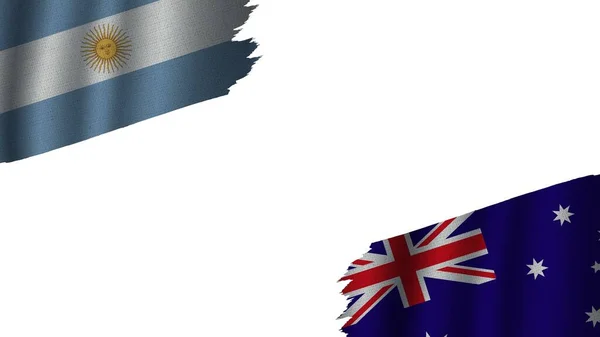 Ausztrália Argentína Zászlók Együtt Hullámos Szövet Textúra Hatás Elavult Szakadt — Stock Fotó