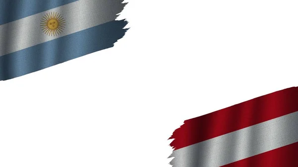 Austria Argentina Flags Together Wavy Fabric Texture Effect Obsolete Torn — стокове фото