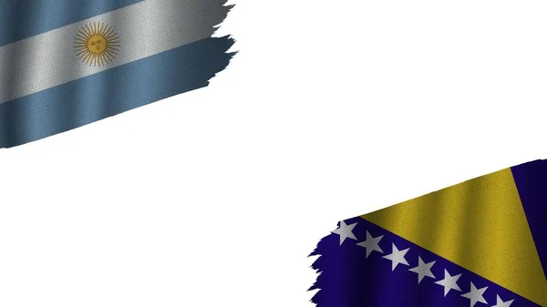Bosnia Herzegovina Argentina Banderas Juntas Efecto Textura Tela Ondulada Desgaste — Foto de Stock