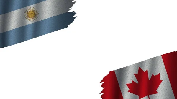 Kanada Argentina Vlajky Dohromady Vlnitá Textura Efekt Zastaralé Roztržené Počasí — Stock fotografie