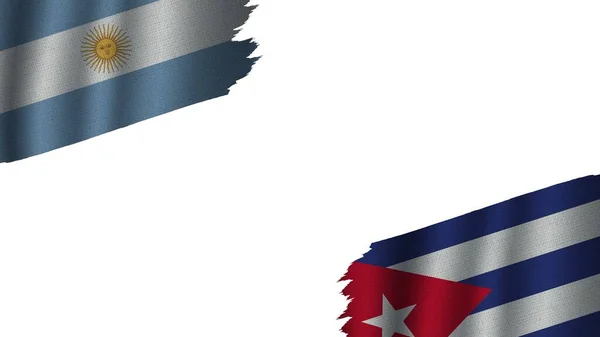 Cuba Argentina Flags Together Wavy Fabric Texture Effect Obsolete Torn — стокове фото