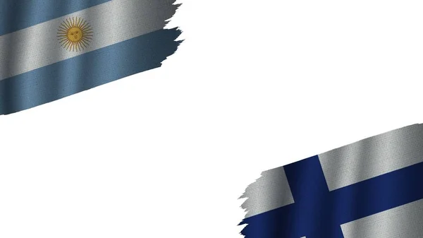 Finland Argentina Flags Together Wavy Fabric Texture Effect Obsolete Torn — Stock Photo, Image