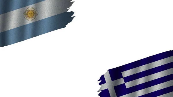 Griekenland Argentinië Vlaggen Samen Golfstof Textuur Effect Verouderd Gescheurd Weer — Stockfoto