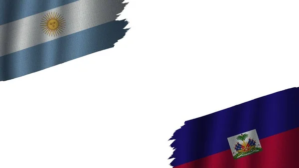 Haiti Argentina Flags Together Wavy Fabric Texture Effect Obsolete Torn — Stock Photo, Image