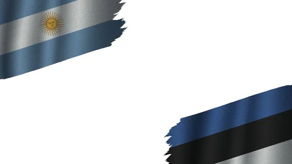 Estonia Dan Argentina Bendera Bersama Sama Wavy Fabric Texture Effect — Stok Foto