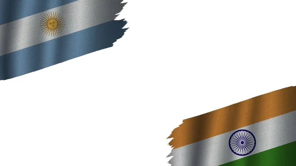 Banderas India Argentina Juntas Efecto Textura Tela Ondulada Desgarrado Obsoleto — Foto de Stock