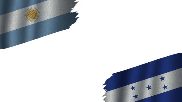 Honduras Argentinië Vlaggen Samen Golvend Stof Textuur Effect Verouderd Gescheurd — Stockfoto