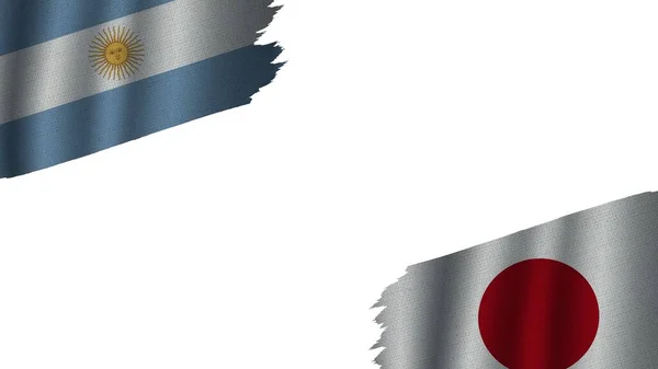 Japan Argentinië Vlaggen Samen Golvend Stof Textuur Effect Verouderd Gescheurd — Stockfoto