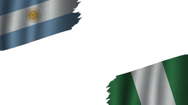 Nigeria Argentina Flags Together Wavy Fabric Texture Effect Obsolete Torn — стокове фото