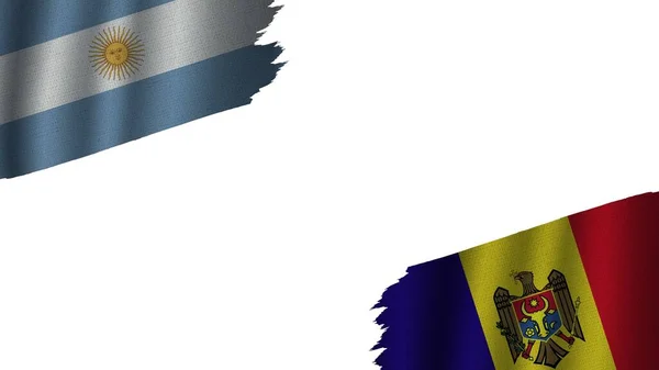 Moldavsko Argentina Vlajky Dohromady Efekt Vlnité Textury Zastaralé Natržené Počasí — Stock fotografie