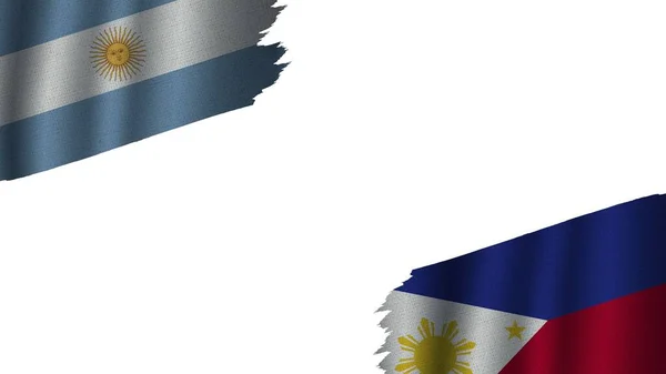 Φιλιππίνες Και Αργεντινή Σημαίες Μαζί Κυματιστό Υφασμάτινο Αποτέλεσμα Ορατότητα Σκίσιμο — Φωτογραφία Αρχείου