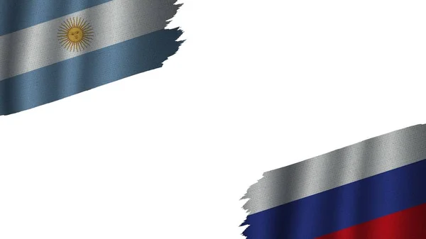 Russia Argentina Bandiere Insieme Tessuto Ondulato Effetto Texture Obsolete Strappato — Foto Stock