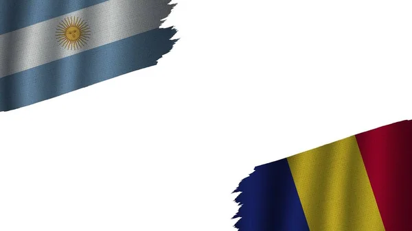 Rumunsko Argentina Vlajky Dohromady Vlnitá Textura Efekt Zastaralé Roztržené Počasí — Stock fotografie
