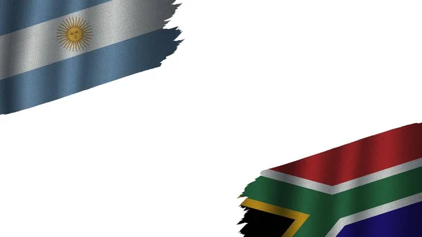 Bandiere Sud Africa Argentina Insieme Tessuto Ondulato Effetto Texture Obsolete — Foto Stock