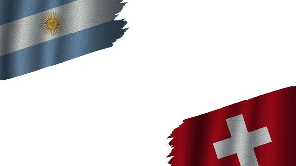 Svájc Argentína Zászlók Együtt Hullámos Szövet Textúra Hatás Elavult Szakadt — Stock Fotó