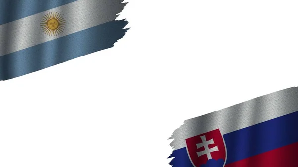 スロバキアとアルゼンチンの旗を一緒に 波織物テクスチャ効果 不完全なトーン風化 危機の概念 3Dイラスト — ストック写真