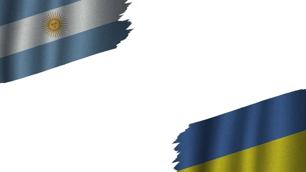 Ukrayna Arjantin Bayrakları Birlikte Dalgalı Kumaş Doku Efekti Eskimiş Yırtık — Stok fotoğraf