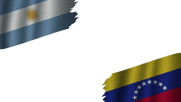 Venezuela Argentina Vlajky Dohromady Efekt Vlnité Tkaniny Textury Zastaralé Natržené — Stock fotografie
