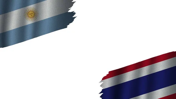 Thailand Argentina Flags Together Wavy Fabric Texture Effect Obsolete Torn — стокове фото