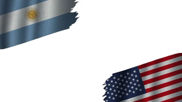 United States America Argentina Flags Together Wavy Fabric Texture Effect — Stock Photo, Image