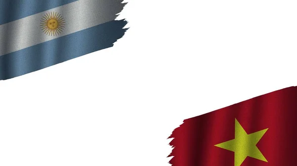Vietnam Argentinië Vlaggen Samen Golf Stof Textuur Effect Verouderde Gescheurd — Stockfoto