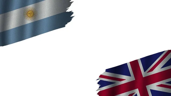 Ηνωμένο Βασίλειο Και Αργεντινή Σημαίες Μαζί Κυματιστό Ύφασμα Επίδραση Υφής — Φωτογραφία Αρχείου