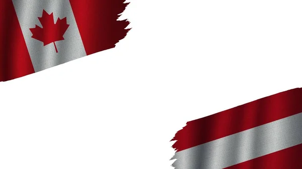 Austria Canada Flags Together Wavy Fabric Texture Effect Obsolete Torn — Stock Photo, Image